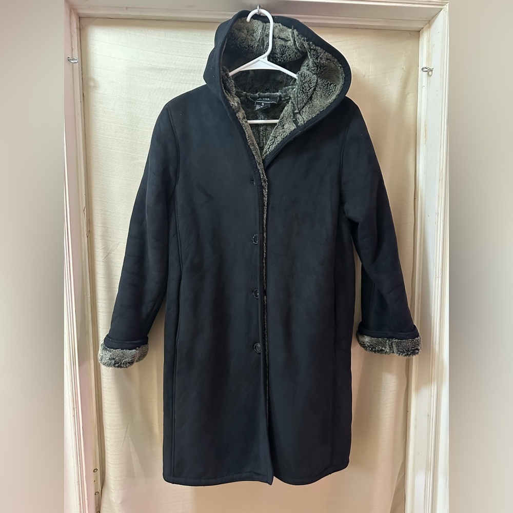 FUDA New York Faux Shearling Lined Hooded Coat Women’s Small Winter Jacket